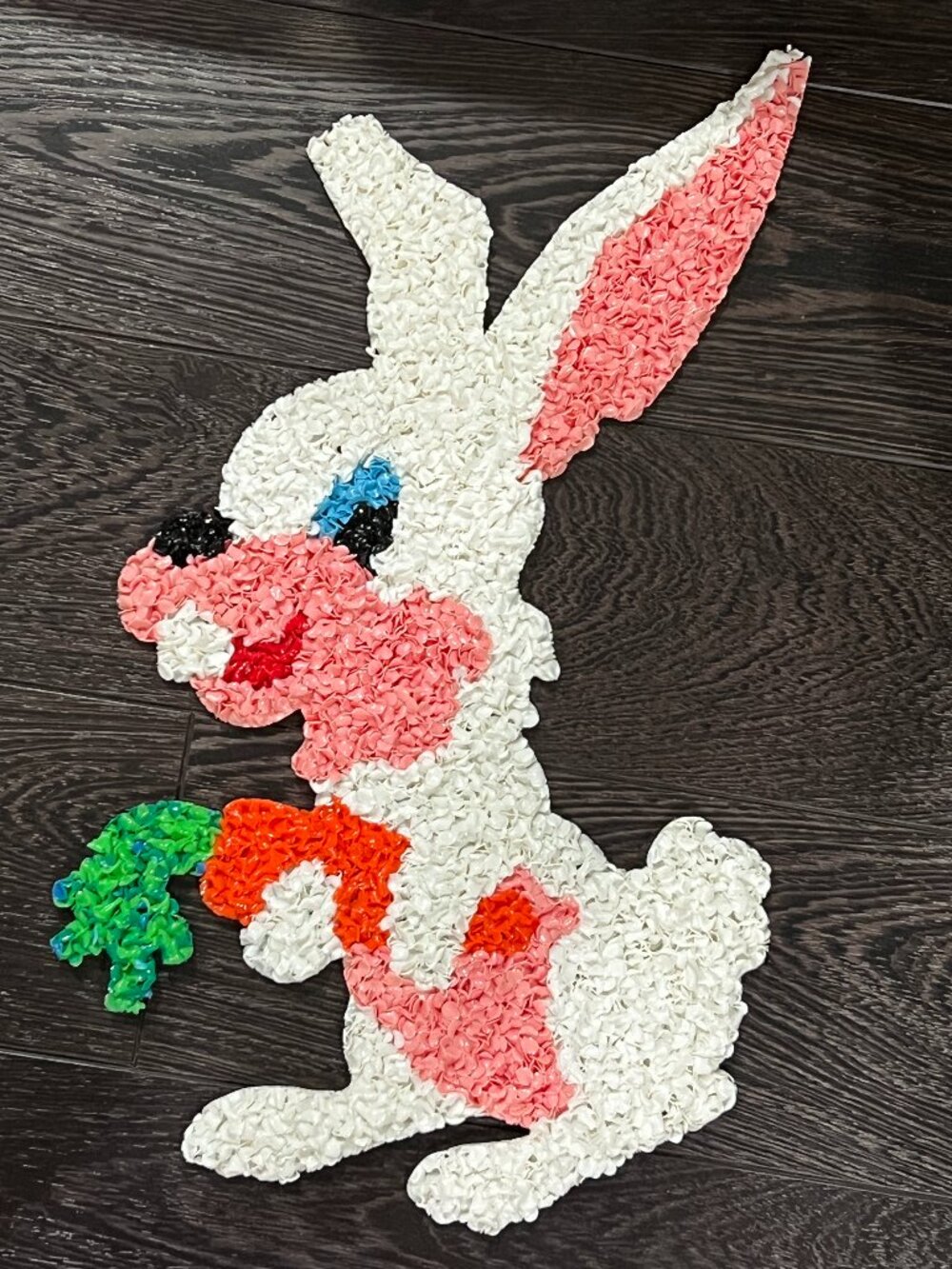 Vintage 1970s Melted Plastic Popcorn White Easter Bunny Decoration